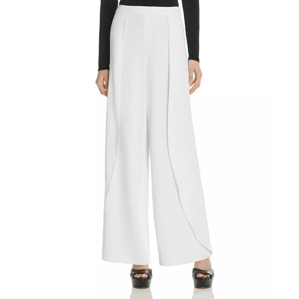 Alice + Olivia Larissa White Crepe Open-Pleat Pants
